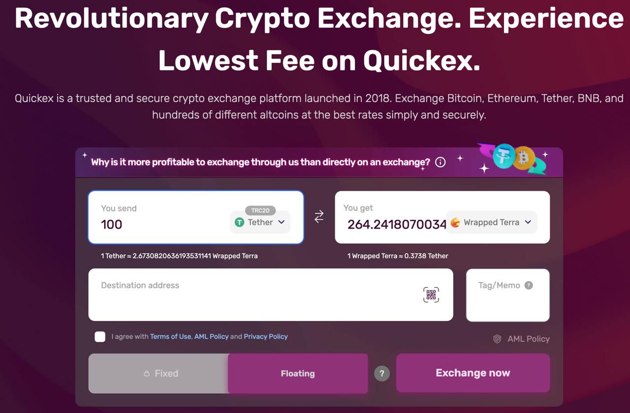 Exchanging Wrapped Terra for Quickex