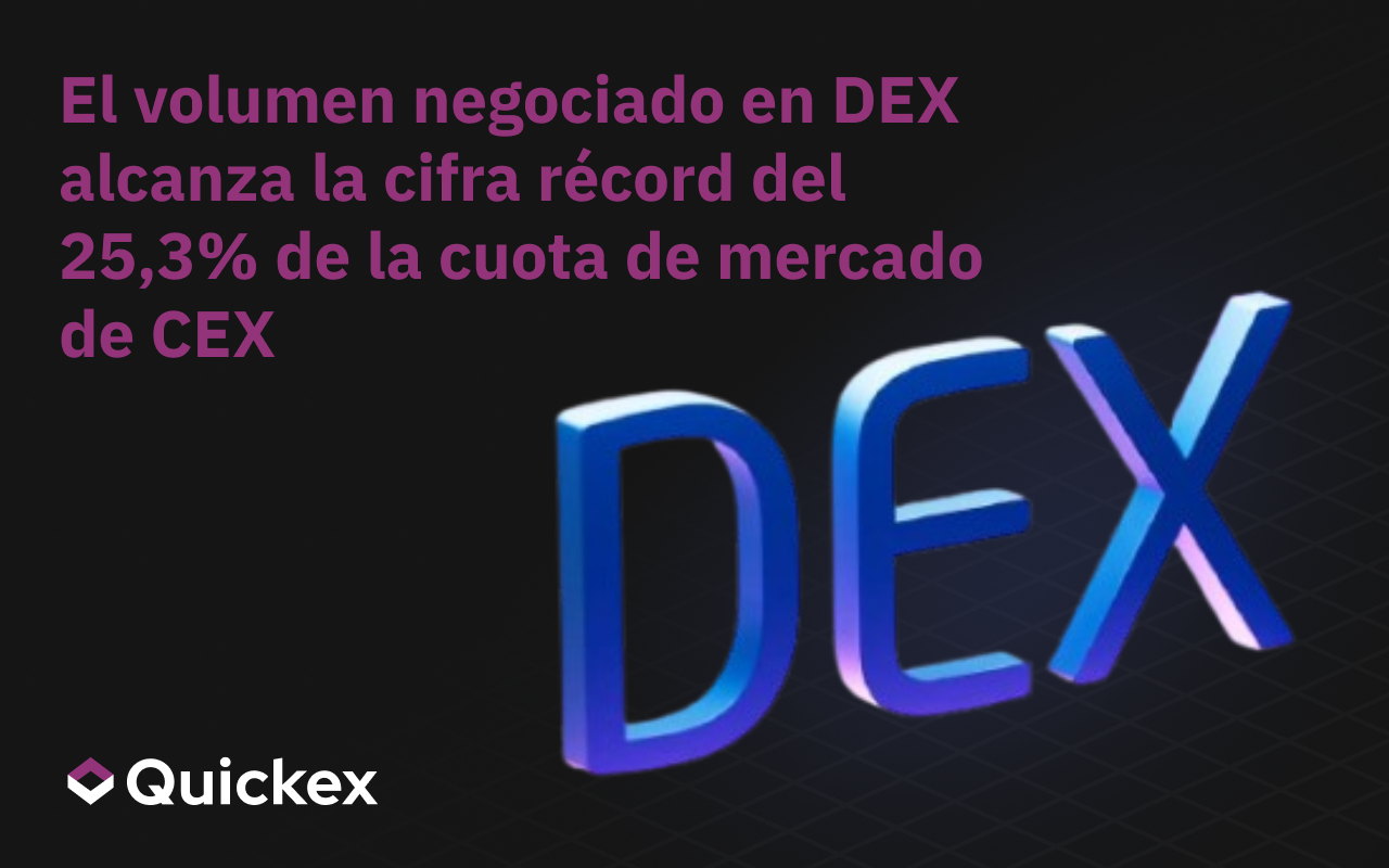 El volumen negociado en DEX alcanza la cifra récord del 25,3% de la cuota de mercado de CEX