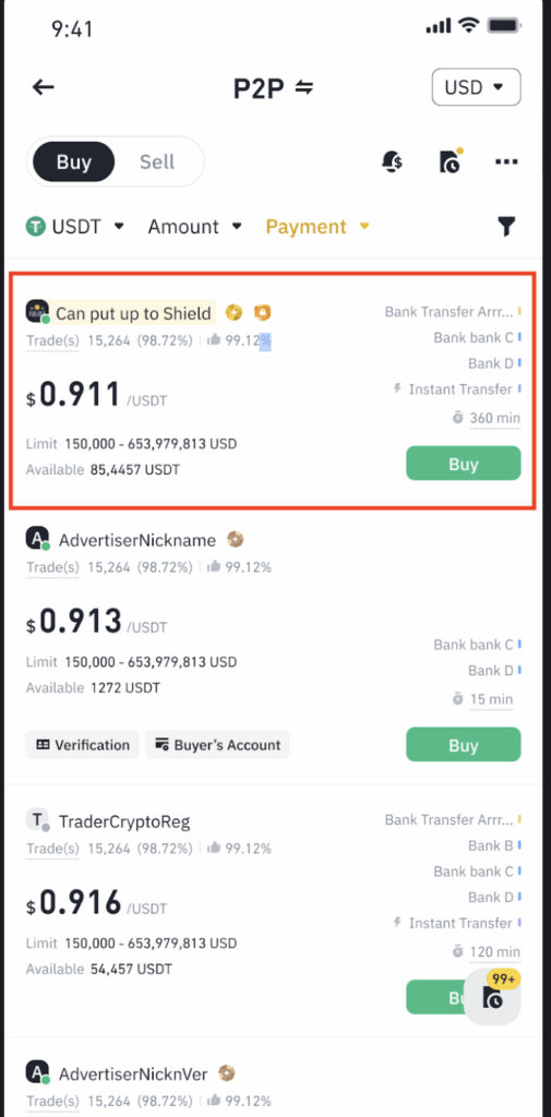 The information that goes into a P2P. Source: Binance