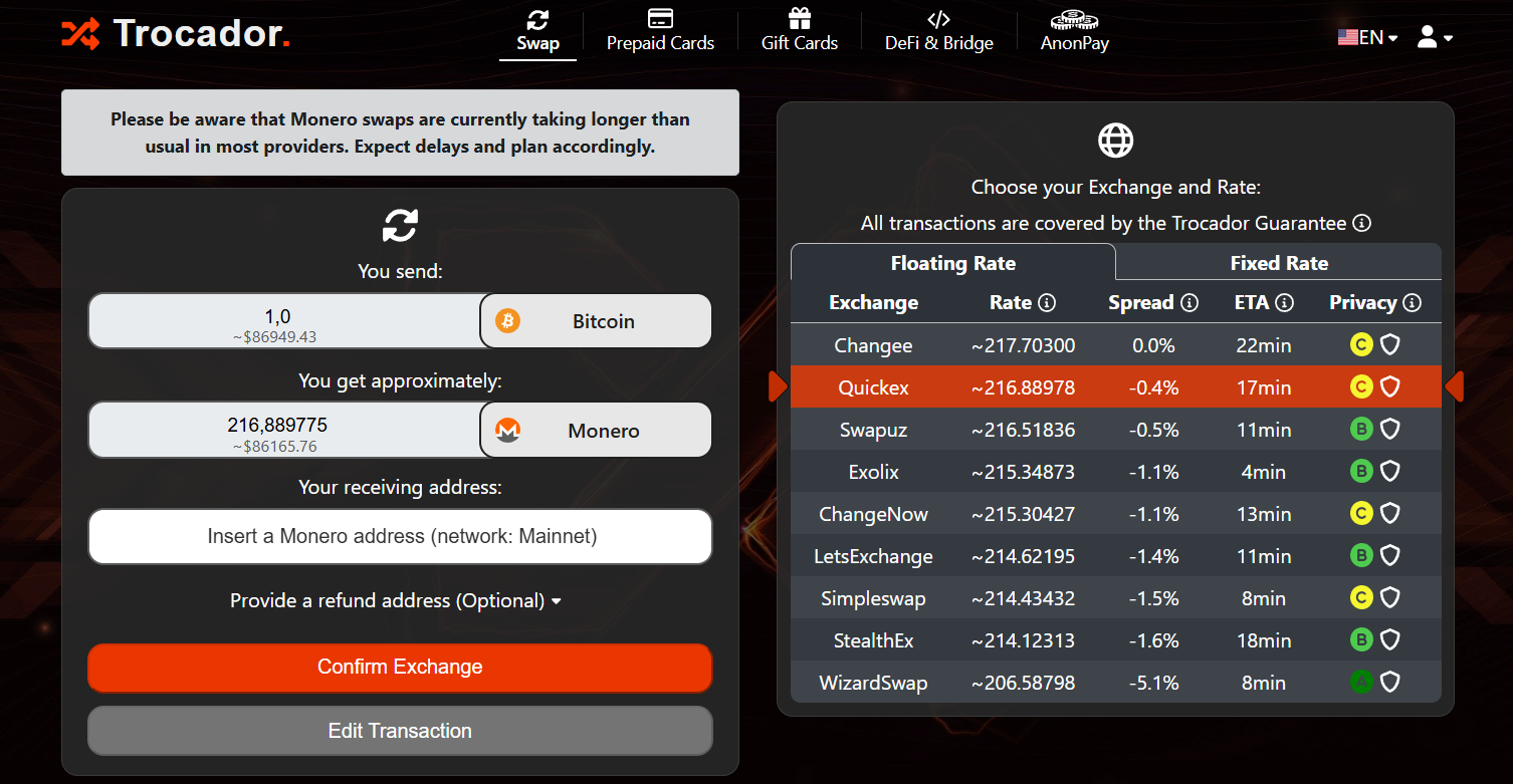 Trocador exchange