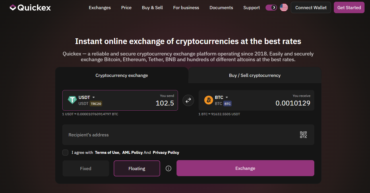 crypto-fiat exchange on quickes step 1