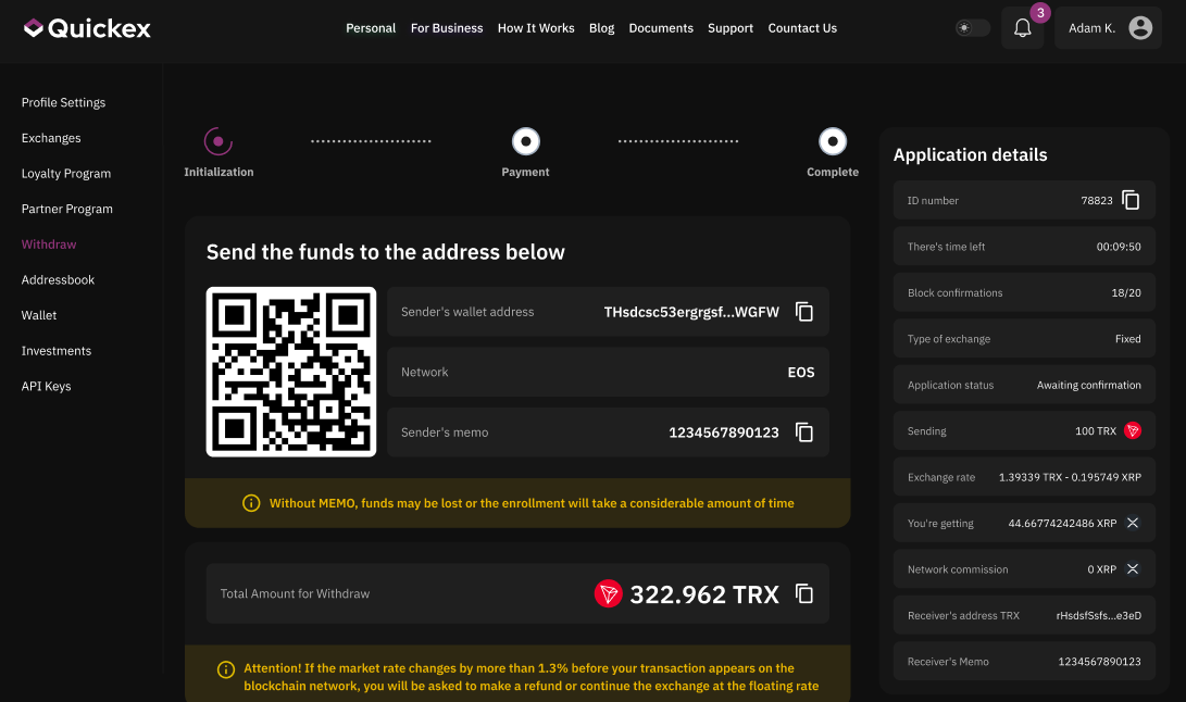 exchange coins on Quickes