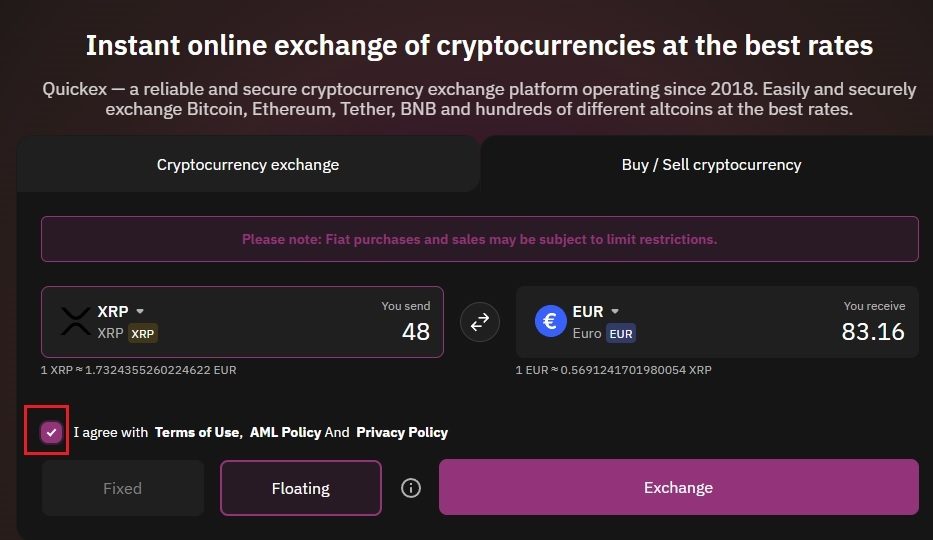 crypto-fiat exchange on quickes step 4