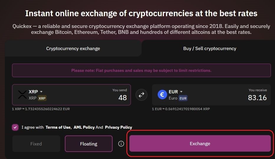 crypto-fiat exchange on quickes step 5