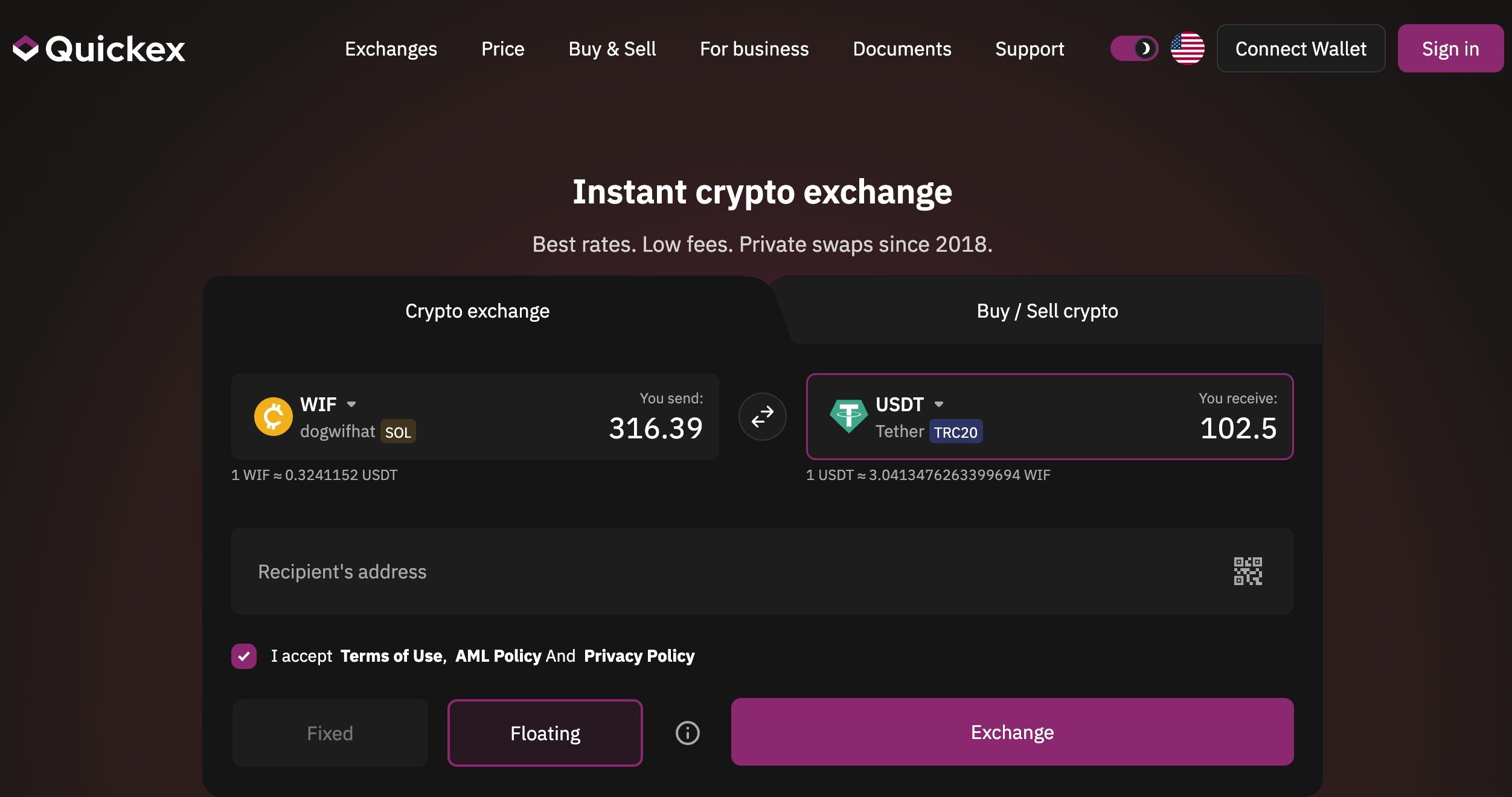 Exchange crypto