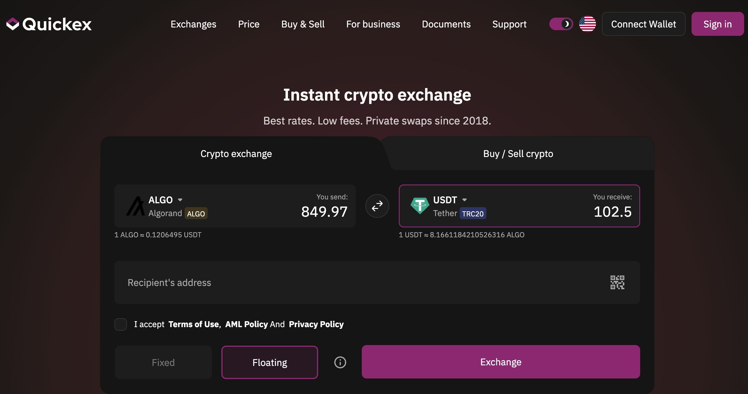 Exchange crypto