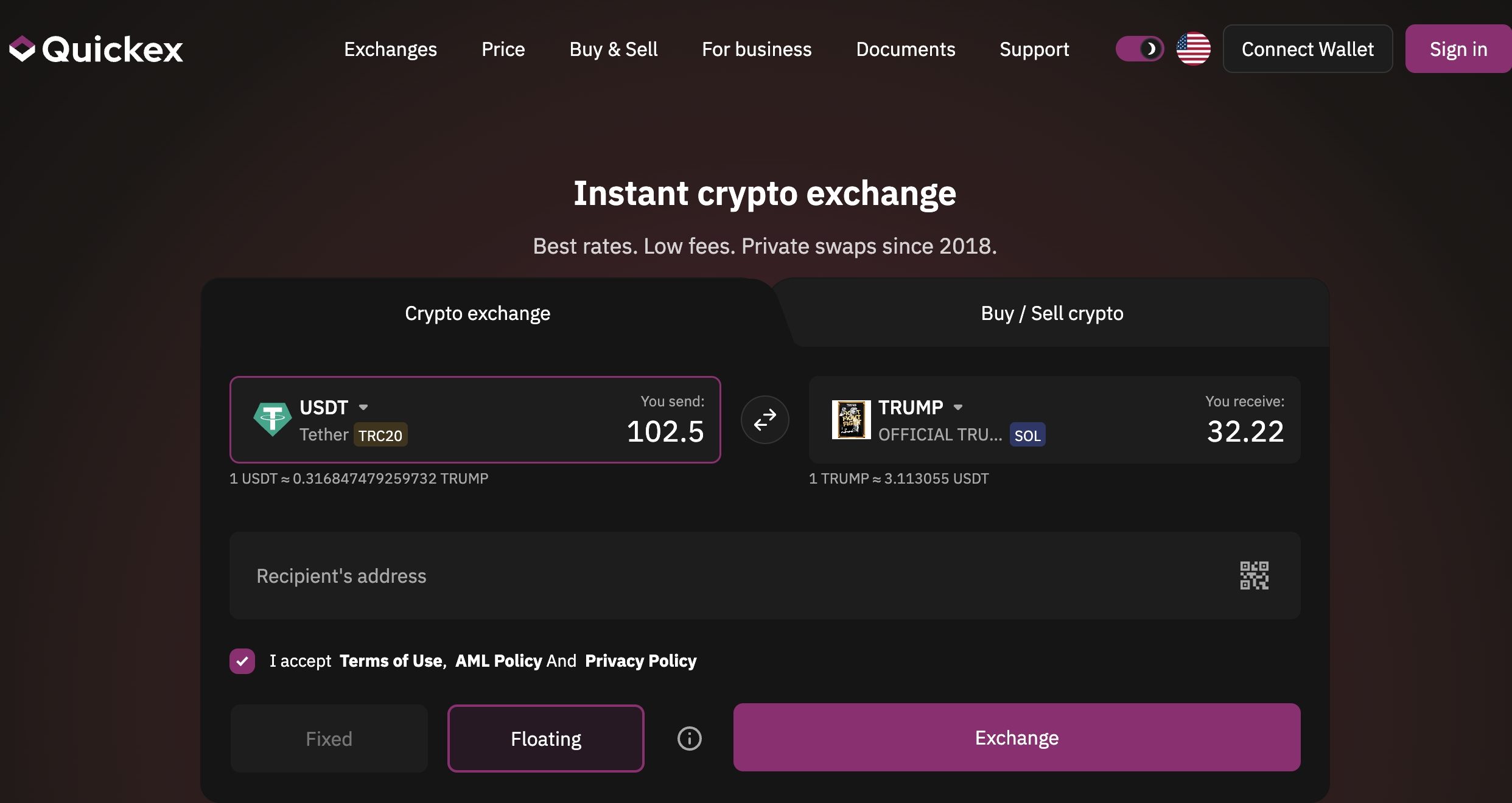 exchange TRUMP