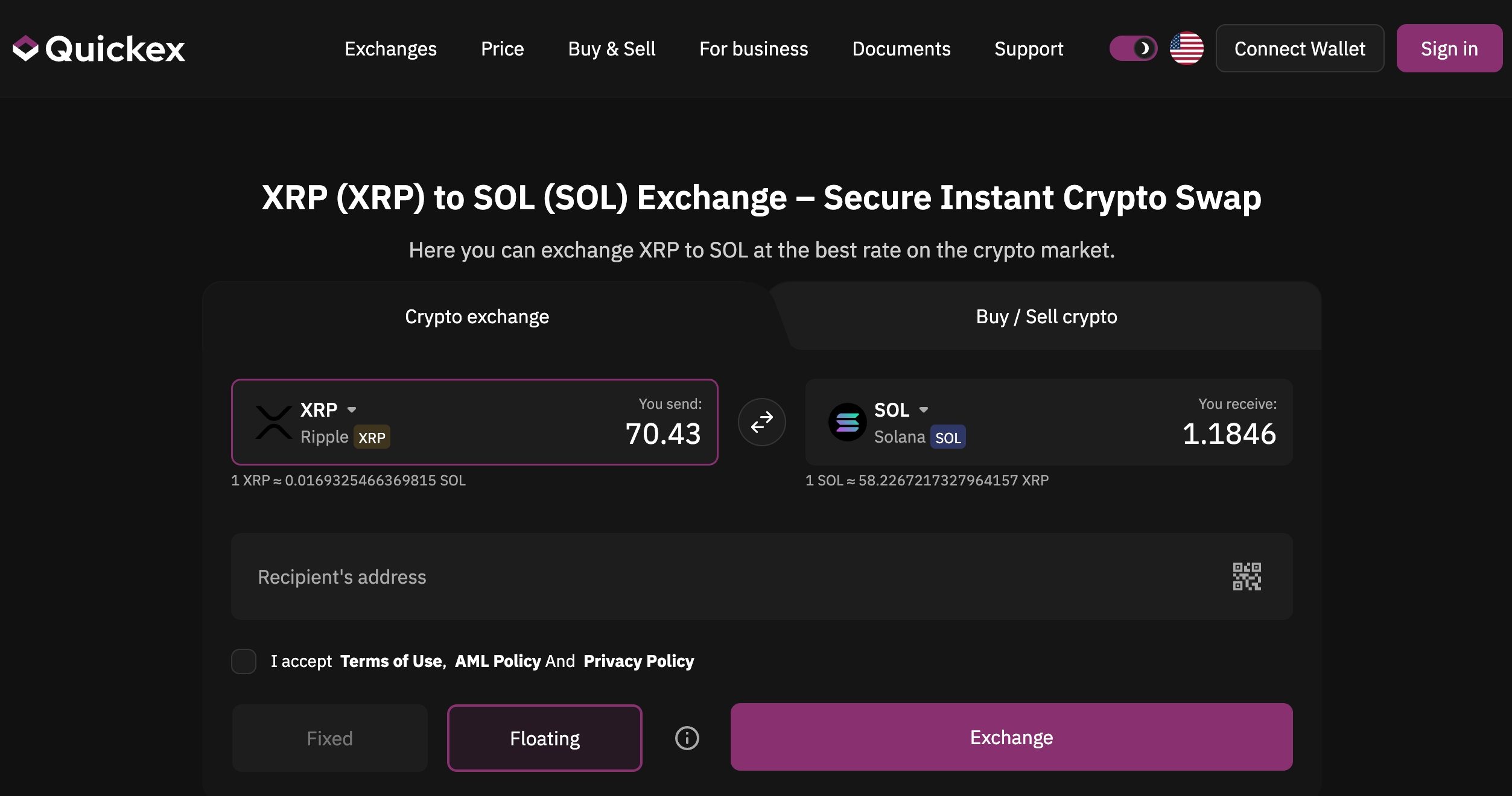 exchange xrp to sol