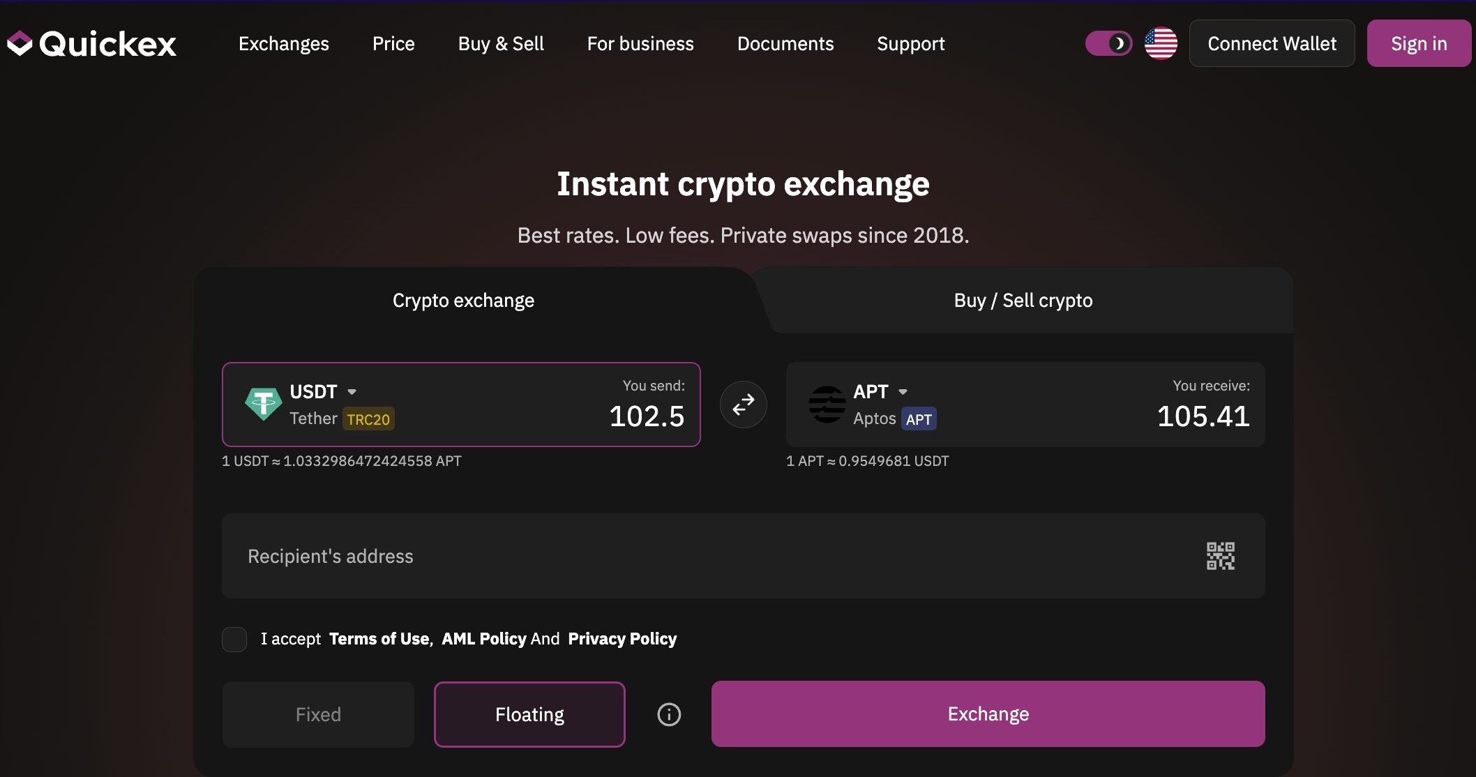 exchange usdt to aptos