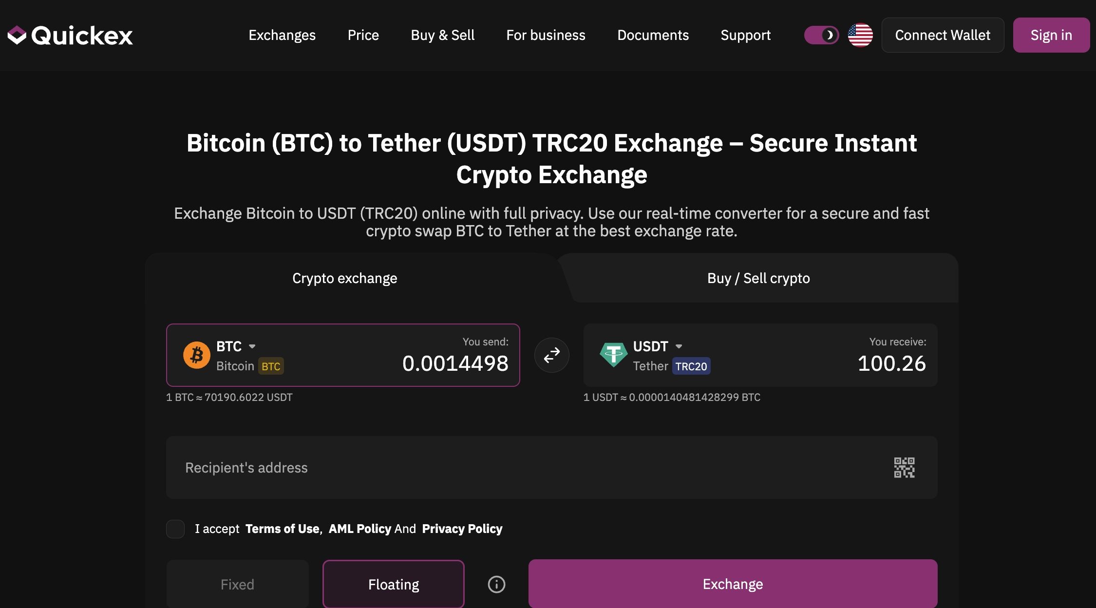 exchange btc to usdt