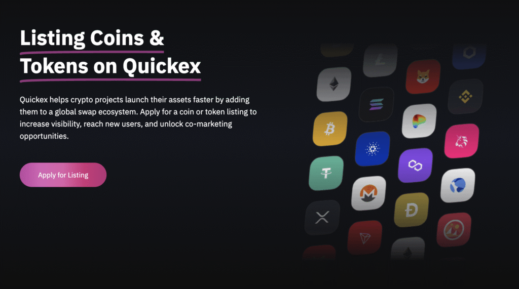 Quickex asset listing page